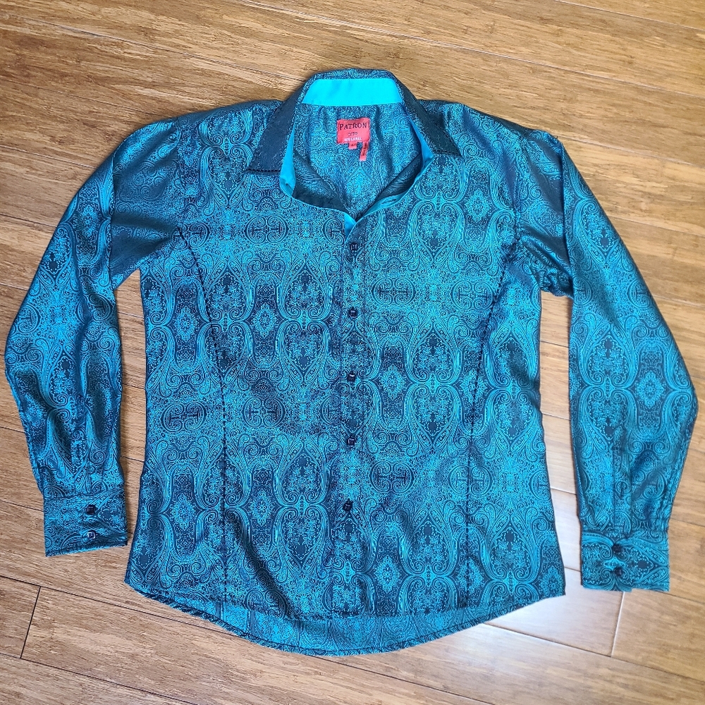 Men's Teal Paisley Patterned Patron Cito Red Label Button Down Shirt Men's L